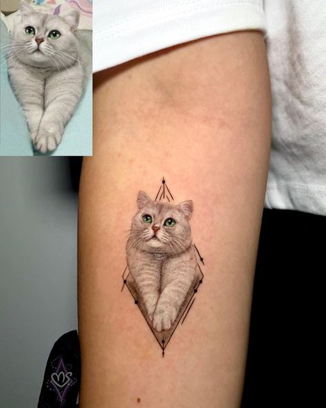 Custom Cat Tattoo, Cat Memory Tattoo, Dog And Cat Tattoo, Cat Memorial Tattoo, Cat Portrait Tattoo, Memories Tattoo, Minimalist Cat Tattoo, Pet Tattoo Ideas, Tattoo Gato