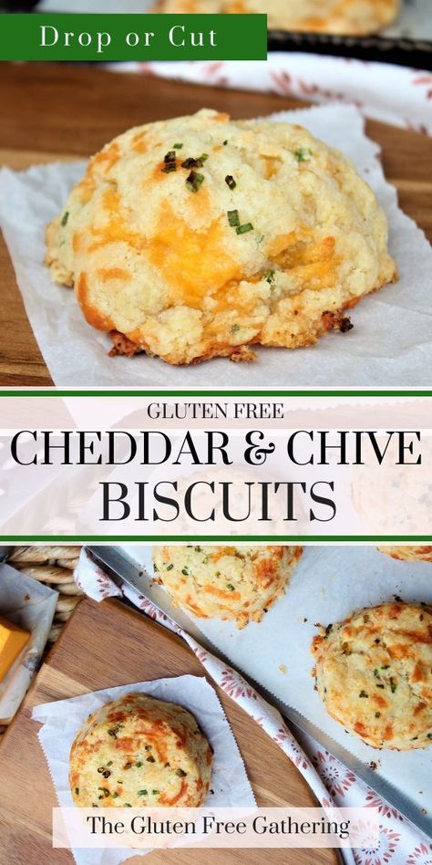 Soft and fluffy, buttery and melt in your mouth good, these Gluten Free Cheddar Chive Biscuits are easy to make and amazingly gluten free. Gluten Free Copycat Recipes, Biscuits Cheddar, Cheddar Chive Biscuits, Cheddar Biscuits Recipe, Chive Biscuits, King Arthur Gluten Free, Gluten Free Bagels, Cheddar Bay Biscuits, Gluten Free Biscuits