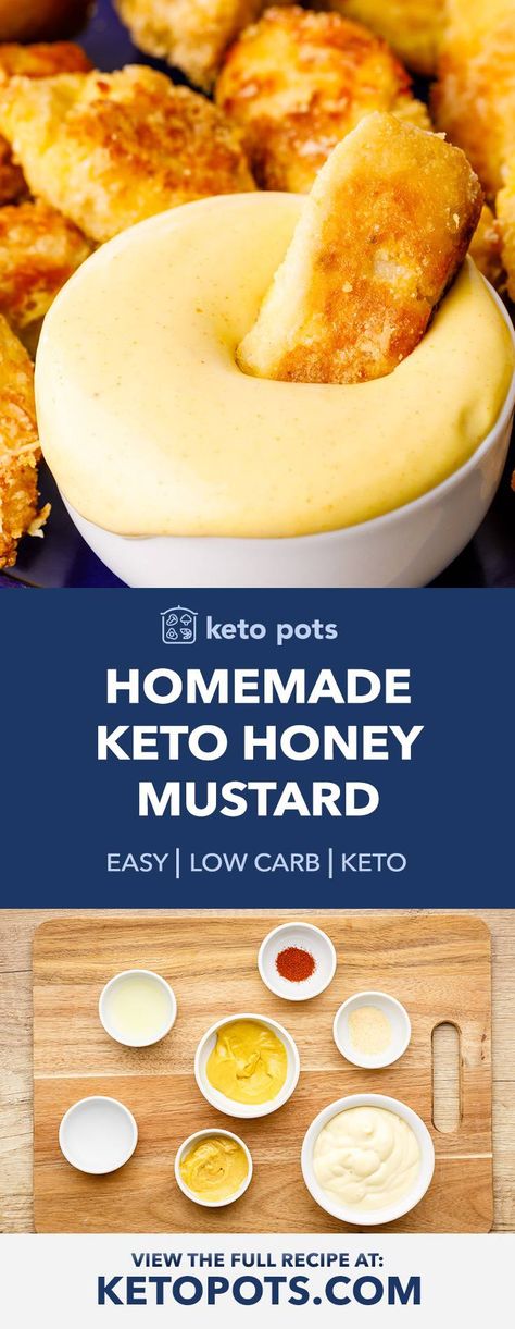 Surprisingly Good Homemade Keto Honey Mustard (Low Carb) - Keto Pots Keto Honey Mustard Sauce, Low Carb Honey Mustard Dressing, Keto Mustard Sauce, Keto Honey Recipes, Keto Condiments Recipes, Keto Honey Mustard Dressing, Carnivore Sides, Low Calorie Honey Mustard, Keto Marinades