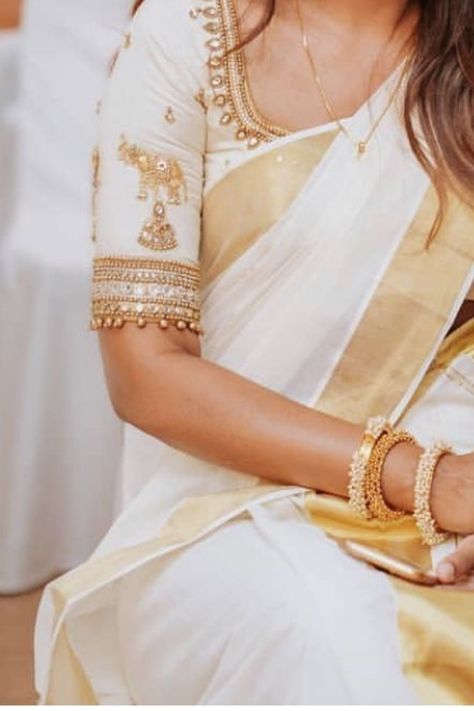 https://myfashioncorners.blogspot.com White Fancy Saree Blouse, Kerala Blouse Designs Latest, Kerala White Saree Blouses, Kasavu Blouse Designs Latest, Malayali Thaali Design, White Silk Saree Blouse Designs, Kerla Silk Saree White Blouse, White Blouse Work Designs, White Blouse Work Designs Latest