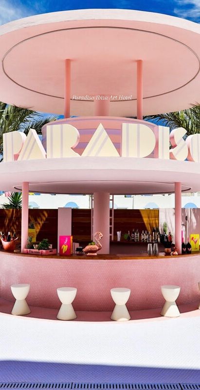 Paradiso Ibiza Art Hotel #paradisoibizaarthotel #ibizahotel #hotspots ... | TikTok Paradiso Ibiza Art Hotel, Ibiza Art, Sunny Images, Spain Images, Art Hotel, Pink Bar, Trendy Bar, Beach Clubs, Haunted Hotel