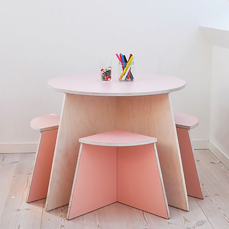 Cirkel Table and Stools (Available from Small Design) Kids Art Table, Circle Table, Kids Room Furniture, Small Design, Plywood Furniture, Kids Interior, Kid Table, Childrens Furniture, Remodel Bedroom