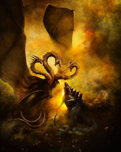 King Ghidorah Art, Godzilla Vs King Ghidorah, Monsterverse Godzilla, Godzilla Franchise, Godzilla Monsters, Godzilla King Of The Monsters, Blackboard Art, King Ghidorah, Strange Beasts