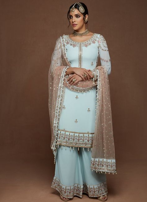 Lengha Designs, Punjabi Sharara, Punjabi Dresses, Gharara Suits, Embroidered Sharara, Being Perfect, Punjabi Dress, Sharara Suit, Desi Clothes