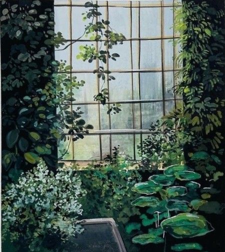 Gouache Plants Paintings, Studio Ghibli Landscapes, Greenhouse Painting, Guache Painting Ideas, Gouche Paintings, Wc Room, Studio Ghibli Scenery, Greenery Drawing, Studio Ghibli Scenes