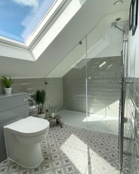 Attic Ensuite, Loft Bathrooms, Loft Bathroom Ideas, Sloped Ceiling Bathroom, Attic Conversions, 1930s House Renovation, Victorian House Renovation, Bathroom Improvements, Bathroom Ensuite