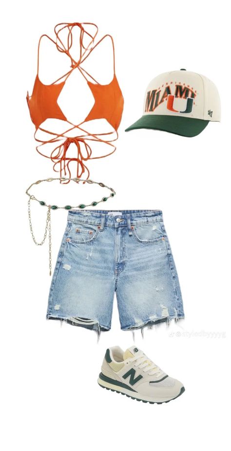 U Miami Game Day, Umiami Tailgate Outfit, Umiami Tailgate, Beach Weekend Outfit, Miami Fits, Tailgate Outfits, College Gameday Outfits, Chill Outfit, Gameday Outfits