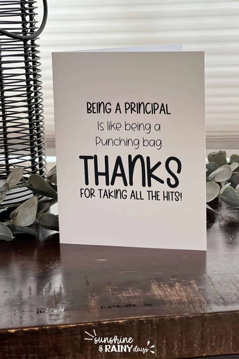 School Principals' Day is every May 1st. To help you celebrate the principals you know, I've created Principal Card Ideas that are on the humorous side! But don't limit yourself to just one day! If you notice something good, write a message and send it to your kids' principal. They always hear the bad, so make an effort to notice the good, and acknowledge it! Teachers Day Card For Principal, Teachers Day Celebration Ideas, Card For Principal, Teachers Day Decoration, Teacher's Day Card Ideas, Principals Day, Diy Care Package, Teachers Day Card, Letter To Teacher