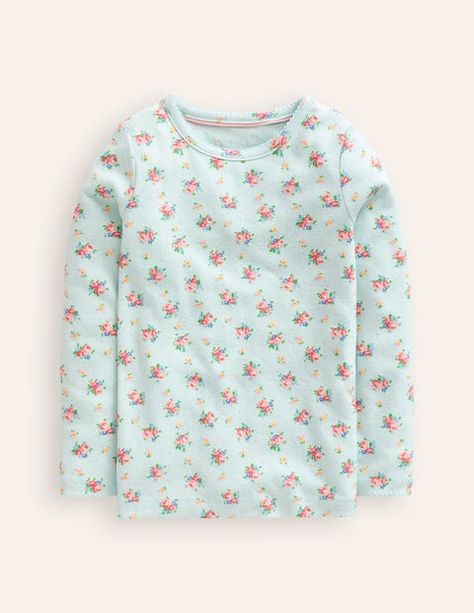 Everyday T-shirts can be special too - just look at the fancy lace trim here. It's made from supersoft cotton for all-day wear. Green Floral Bouquet, Pointelle Top, Boden Uk, Mini Boden, Winter 2024, Pale Green, Floral Bouquets, Girl Top, Shirts & Tops