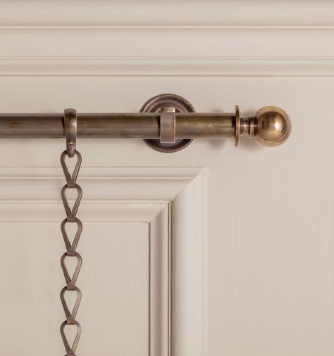 Our picture rails are 0.88” / 22mm Picture Rail in diameter with end and centre brackets and cast brass ball end finials. Available in antique brass finish.     We also offer matching bracket & backplate sets, ball end finials and s shaped hooks in an antique brass finish.     A 25mm, 33mm or 35mm antique brass chain completes the set. Brass Picture Rail, Picture Rail Living Room, Picture Rails, Mcgee And Co, Bathroom Window Curtains, Robert Kime, Bathroom Window, Picture Rail, Wall Trim