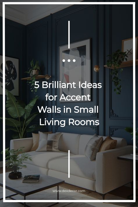 Stylish living room with dark blue accent wall, modern art, and indoor plants. Very Small Tv Room Ideas, Small Living Room Accent Wall Ideas, Navy Blue Accent Wall Living Room, Ideas For Accent Walls, Blue Accent Wall Living Room, Living Room Accent Wall Ideas, Room Accent Wall Ideas, Living Room Accent Wall, Small Tv Room