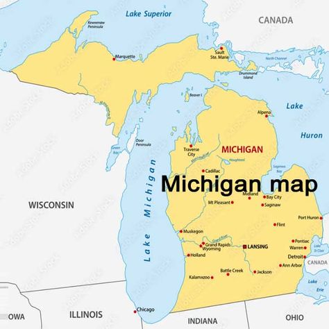 Map of Michigan Detroit Map, Drummond Island, Saginaw Michigan, Map Of Michigan, Michigan Map, Marquette Michigan, Upper Peninsula Michigan, Port Huron, Michigan City