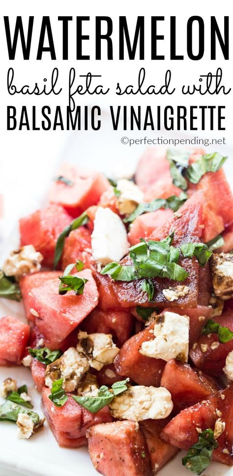 Watermelon Feta Basil Salad, Salad With Vinaigrette, Watermelon Salad Recipes, Basil Salad, Recipe For Summer, Feta Cheese Salad, Watermelon Feta Salad, Salad Easy, Watermelon And Feta