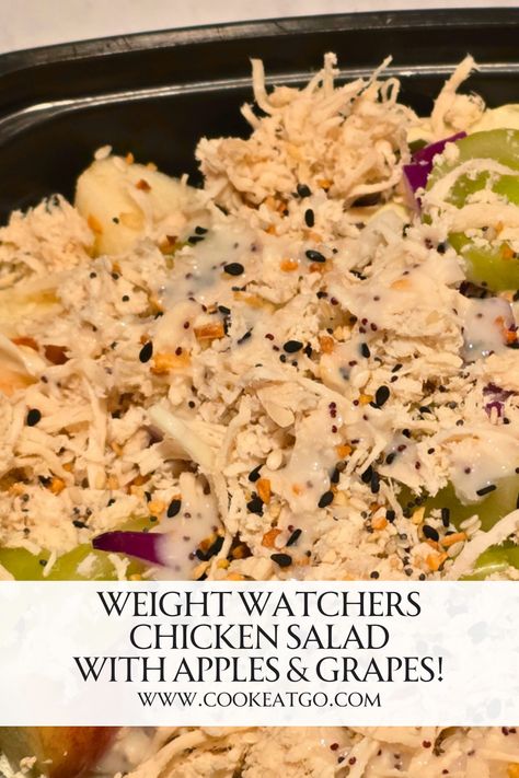 Looking for a low-calorie or zero-point lunch? This is a delicious and refreshing chicken salad recipe with a sweet twist! Tender chicken is mixed with crisp apple chunks, celery, red onion, cabbage, and juicy grapes, all tossed together in a light and creamy dressing. It's easy to prep for the week or make a large batch! Pin this to your Weight Watchers Pinterest board for later. Zero Point Chicken Salad, Weight Watchers Dressing, Weight Watchers Salad Dressing, Weight Watchers Chicken Salad Recipe, Ww Salads, Weight Watchers Salad, Weight Watchers Food Points, Best Chicken Salad Recipe, Salad With Apples