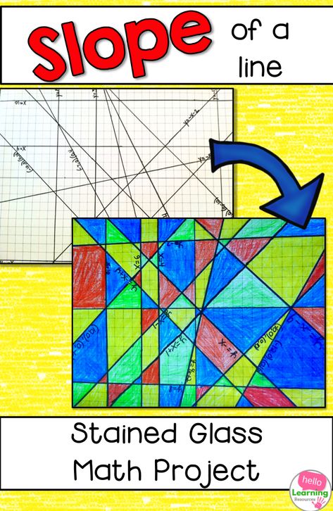 Learn how to incorporate art into our math class and bring the concept of slope to life by doing this Slope Stained Glass project with your students.  Learn more about how I did this project with my class! Math Club Activities, Seminar Ideas, Slope Of A Line, Maths Art, Stained Glass Project, Collaboration Art, Math Art Projects, Project Based Learning Math, Math Club