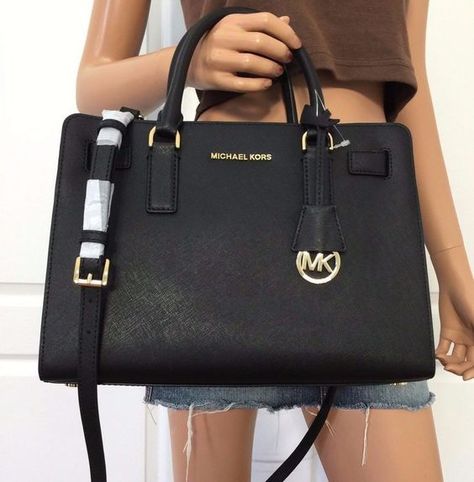 NWT Michael Kors Shoulder Satchel Saffiano Leather Bag Purse Handbag Black Gold #MichaelKors #ShoulderBag Michael Kors Handbags Black, Michael Kors Satchel, Mk Handbags, Mk Purse, Burberry Handbags, Handbag Black, Black Purses, Purses Michael Kors, Handbags Michael Kors