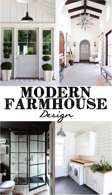 Great roundup of modern farmhouse designs! | It’s A Grandville Life Monochromatic Modern Farmhouse, Modular Farmhouse, Modern Farmhouse Interior Doors, Kitchen Texture, Styling 101, Farmhouse Trends, Farmhouse Designs, Gorgeous Doors, Farmhouse Remodel