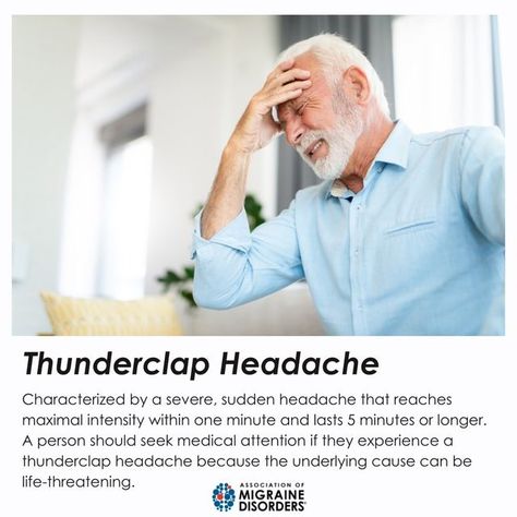 Assoc. Of Migraine Disorders® on Instagram: "What is a thunderclap headache? A thunderclap headache is a severe, sudden headache that peaks within one minute of onset. It lasts 5 minutes or longer and can be a sign of a serious condition. A person should seek medical attention if they experience a thunderclap headache to rule out a brain bleed, aneurysm, arterial dissection and other conditions. ⁠ ⁠ Learn more using the link in bio." Brain Bleed, Reflux Diet, Severe Headache, Migraine, A Sign, Headache, Link In Bio, Brain, Medical