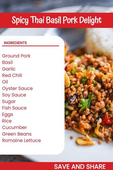 Spicy Thai Basil Pork Delight Thai Pork Curry Recipes, Thai Ground Pork Recipes, Spicy Minced Pork, Thai Basil Ground Pork, Spicy Thai Basil Ground Pork, Thai Basil Pork, Pork Mince Recipes, Mince Dishes, Tasty Thai