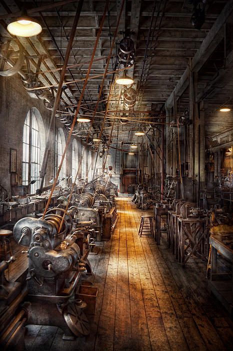 mike savad art | 32 Mike Savad - I wonder what it was like to work in a shop like this ... Workshop Poster, Industrial Machine, Old Factory, Woodworking Machinery, Huge Windows, Antique Tools, Woodworking Machine, Old Tools, Machine Shop