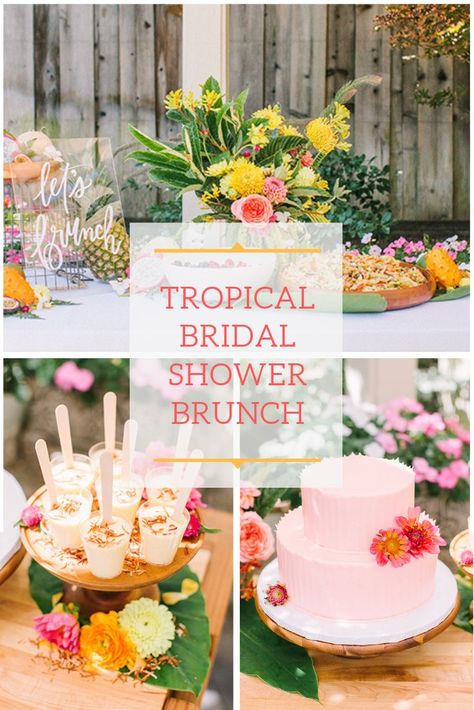 Tropical Bridal Shower Ideas Decor, Classy Tropical Theme Party, Caribbean Bridal Shower Theme, Tropical Shower Ideas, Tropical Theme Bridal Shower Decor, Hawaiian Wedding Shower Ideas, Tropical Mimosa Bar, Jungle Bridal Shower Ideas, Tropical Brunch Decor