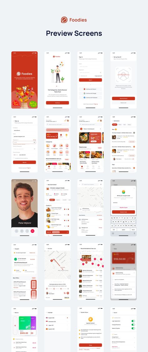 Foodies - Food Delivery Mobile App UI Kit — UI Kits on UI8 Recipes App Design, Food Mobile App Design, Recipe App Ui Design, Food Delivery App Ui Design, Food Ui Design, Food App Ui Design, Food App Design, Food App Ui, Delivery App Ui