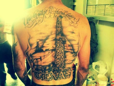 This is one of THE best oilfield tattoos I have ever saw! Oil Rig Tattoo, Oilfield Pictures, Rig Tattoo, Oilfield Tattoos, Oilfield Baby, Tattoo Oil, Oilfield Trash, Oilfield Wife, Oilfield Life