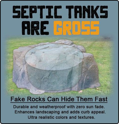 Hiding Sewer Covers, How To Hide Septic Tank Lids, Diy Well Cover, Landscaping To Hide Septic Covers, Fake Rock Covers, Septic Tank Covers, Artificial Rocks, Well Cover, Hiding Ugly