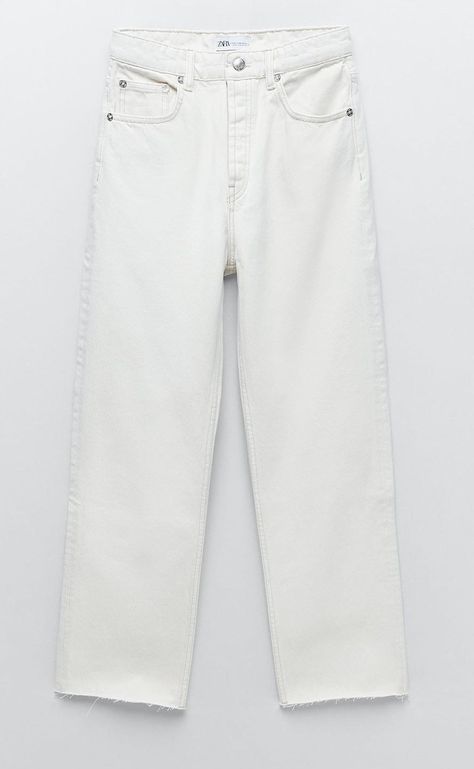 Zara High-Rise Straight Leg Jeans White high-rise straight leg jeans ... Straight Jeans High Waisted, Zara White, Cropped Blazer, Mid Rise Jeans, Pocket Jeans, High Rise Jeans, Zara Women, High Jeans, Jeans Straight