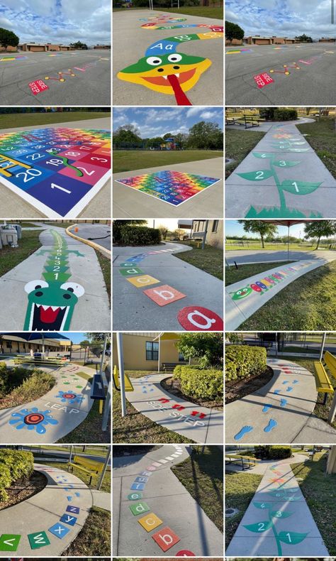 Sensory Pathways Outdoor, Playground Painting Ideas, Toddler Chart, Ocean Vbs, Playground Painting, Sensory Pathways, Math Drawing, Sensory Path, Playground Activities