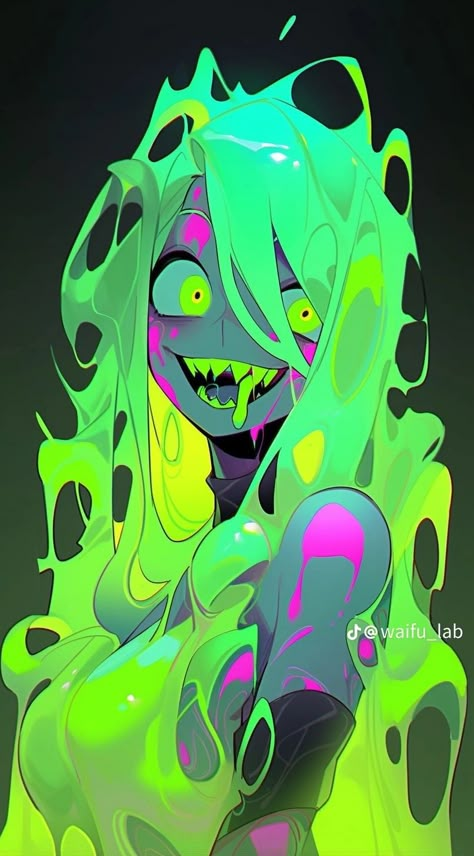 Neon Pfp, Color Theory Art, Arte Peculiar, Monster Girls, Cyberpunk Art, Neon Art, Scary Art, Monster Girl, Funky Art