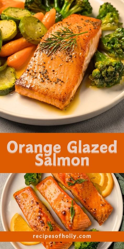 Orange Glazed Salmon - Recipes of Holly Orange Icing Glaze, Glazed Salmon Recipes, Orange Salmon Recipes, Salmon Recipes Oven, Cilantro Lime Salmon, Orange Glazed Salmon, Salmon Glaze Recipes, Orange Icing, Oven Baked Salmon