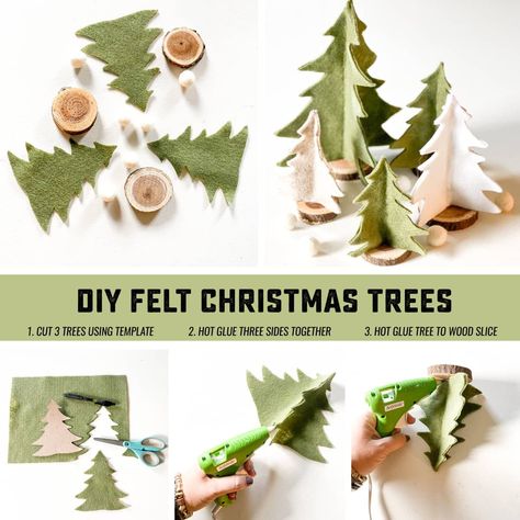 DIY felt Christmas trees Wool Christmas Tree Diy, Felt Christmas Trees Diy, Felt Trees Diy, Diy Felt Christmas Garland, Diy Small Christmas Tree, Mini Christmas Tree Diy, Trees Tutorial, Felt Christmas Trees, Charleston Christmas