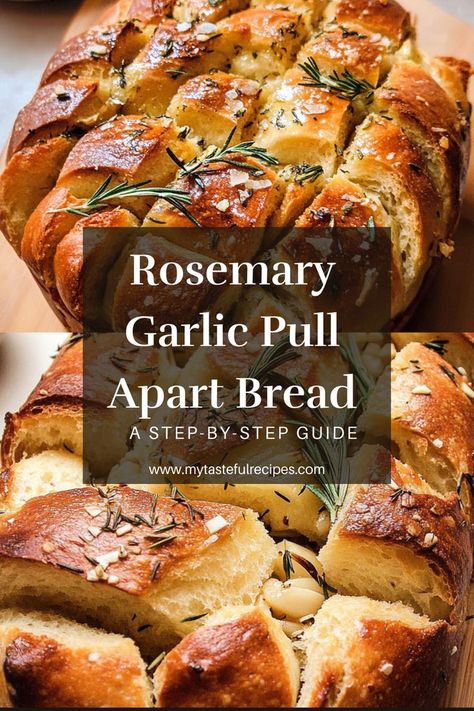 With fragrant rosemary and roasted garlic in every soft, buttery bite, this pull-apart bread is a must-try! It’s the ideal side dish for any meal or a delicious snack on its own. Pull Apart Savory Bread, Pull Apart Rosemary Garlic Bread, Rosemary Foccacia Bread Recipes, Rosemary Garlic Dinner Rolls, Rosemary Garlic Pull Apart Bread, Garlic Rosemary Sourdough Bread, Rosemary Foccacia Bread, Rosemary Garlic Bread Recipe, Garlic Rosemary Bread