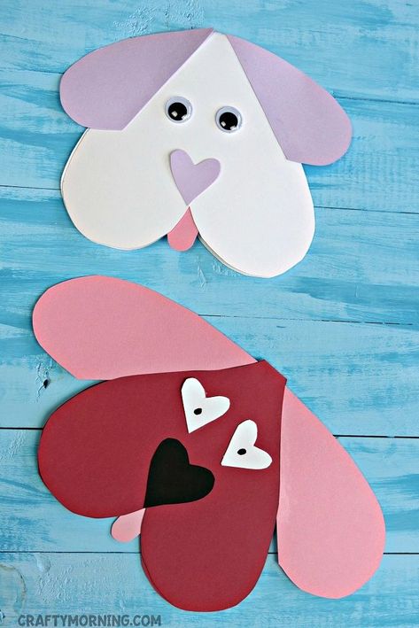 Cute Dog Valentines Day Craft For Kids - folding valentine card free printable template! Kids craft Valentines Day Craft, February Crafts, Easy Valentine Crafts, Valentine's Day Crafts For Kids, Preschool Valentines, Printable Valentine, Toddler Valentines, Valentine Crafts For Kids, Daycare Crafts