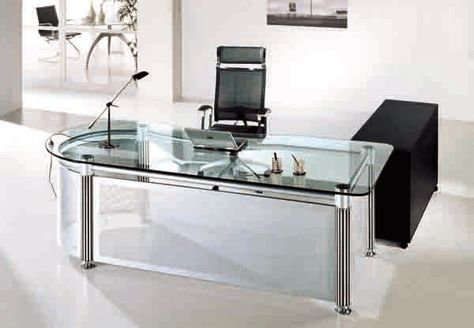 Executive Desk Glass Office Table, Glass Bedroom Furniture, Round Office Table, Glass Office Desk, Office Table Decor, Glass Desk Office, Office Table Design, Look Office, Glass Office