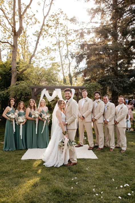 Cream And Sage Wedding Suit, Green Themed Wedding Bridesmaid Dress, Sage Green Rustic Wedding Bridesmaid Dress, Sage Green Father Of The Bride, Green Bridesmaid Dress And Groomsmen, Siege Green Wedding, Sage Green Bridesmaids Tan Groomsmen, Sage Bridesmaids And Groomsmen, Suits For Sage Green Wedding