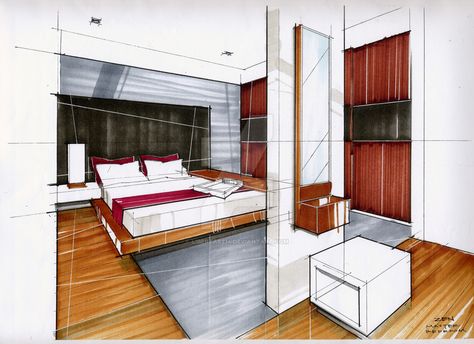 Interior marker rendering 3 by zlaja on DeviantArt Croquis Architecture, Perspective Architecture, Interior Architecture Sketch, Interior Design Sketchbook, Furniture Design Sketches, Perspective Drawing Architecture, Interior Design Renderings, Interior Architecture Drawing, Drawing Interior