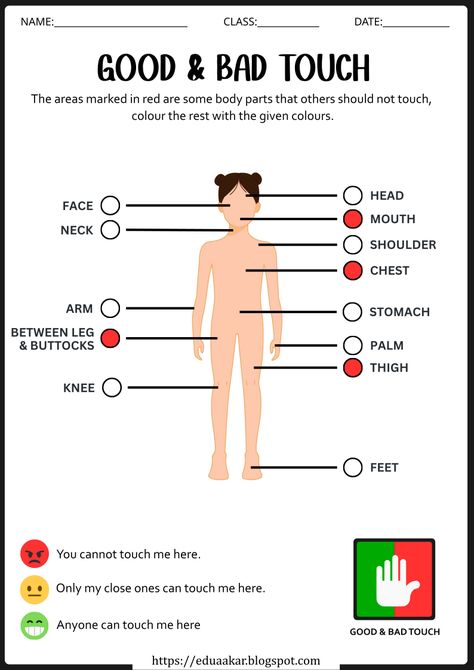 Good Touch Bad Touch Worksheet, Good Touch Bad Touch Posters, Good Touch Bad Touch, Bad Touch, Inclusive Education, Kids Training, Special Kids, Teaching Children, Good And Bad