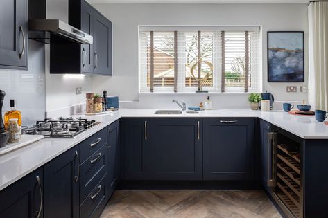 Bellway Homes Kitchens, Bathroom French Doors, Bellway Homes, Ikea Pantry, Room Wall Tiles, Navy Kitchen, Separate Living Room, Kitchen Diner, Contemporary House Design