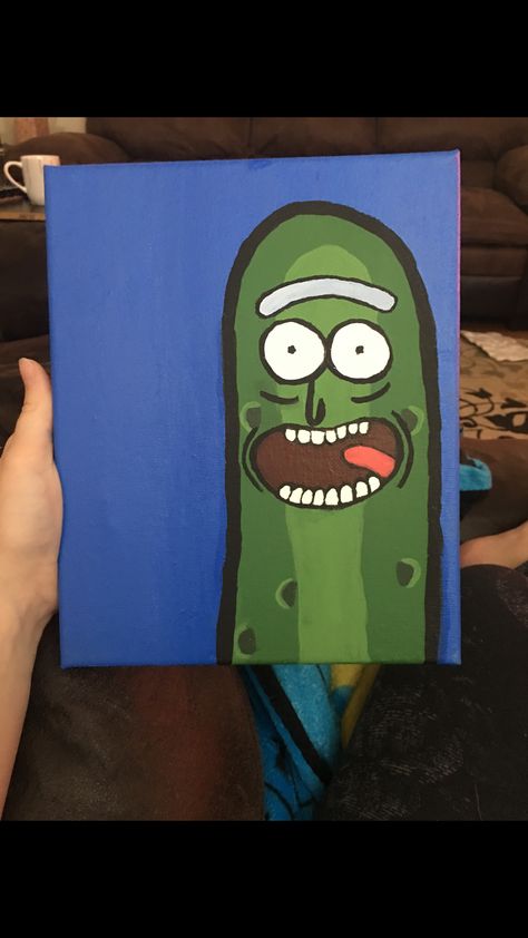 Pickle Rick Painting Canvas, Easy Rick And Morty Painting, Pickle Rick Pumpkin, Trippy Rick And Morty Painting Ideas, Pixar Paintings, Cute Disney Paintings, Cool Art Easy, Cute Things To Paint On Canvas Aesthetic, Cartoon Characters To Paint