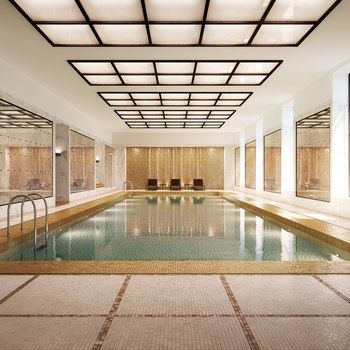 25 Park Row's pool Art Deco Pool, Gold Mosaic, Gif Disney, Mirror Panels, New York Art, Marble Wall, Hotels Design, Architectural Digest, Indoor Pool