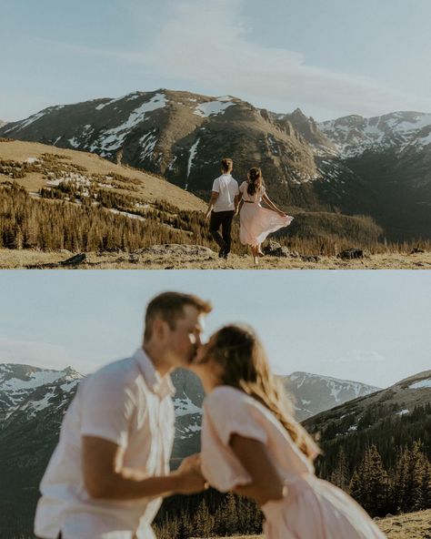 Rocky Mountain National Park engagement🏔️🌙 Parker + Sam are two peas in a pod who loveeee to have all the fun together!! So playful, sarcastic, and joys to be around!!! I have known Parker for forever and I am SO grateful to be photographing this wedding in the summer🥹🫶🏼 We had SO MUCH FUN driving around RMNP and exploring all the summer beauty of this area!! If these photos resonate with you, you should definitely consider going on an adventure with your fiancé for your engagement photos ... Rocky Mountain National Park Photoshoot, Engagement Photos Montana, Valley Forge National Park Engagement, Engagement Photos Yosemite, Rocky Mountain National Park Couples Photography, Rocky Mountain National Park Engagement, National Parks Photography, Mountain Photos, Engagement Photo Poses