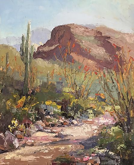 Ocotillo Trail Painting Of Desert, Desert Landscape Oil Painting, Desert Landscape Paintings Acrylic, Western Landscape Paintings, Desert Paintings Acrylic, Western Oil Paintings, Desert Oil Painting, Oil Painting Landscape Realistic, Southwest Art Paintings