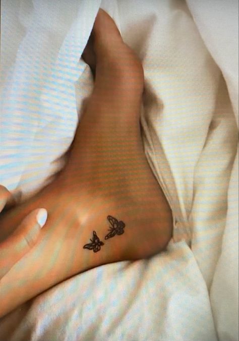 Butterfly Tattoo Ankle, Inside Ankle Tattoos, Inner Ankle Tattoos, Bestie Tats, Ankle Tattoo, Butterfly Tattoo, Maple Leaf Tattoo, Girl Tattoos, Jesus Fish Tattoo