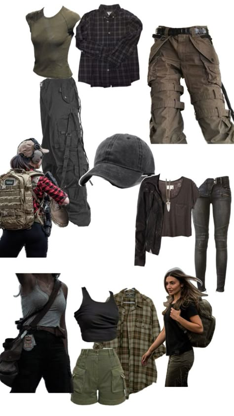 Apocolypse Aethstetic Outfit, Urban Explorer Outfit, Female Apocalypse Outfit, Survival Outfit Aesthetic, Twd Aesthetic Outfit, Aesthetic Camping Outfits, Apocolypse Fashion Women, Dystopian Outfits Character Inspiration, Maze Runner Clothes