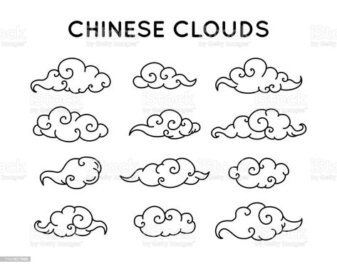 Cloud Doodle, Japanese Cloud Tattoo, Chinese Clouds, Koi Fish Drawing, Japan Tattoo Design, Chinese Aesthetic, Cloud Tattoo, Black Girls With Tattoos, Cloud Drawing