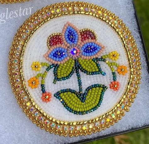 Native American Beadwork Patterns Earrings, Indigenous Beading, Indigenous Style, Native Regalia, Floral Beadwork, Muskoka Wedding, Beaded Medallion, Jingle Dress, Beadwork Ideas