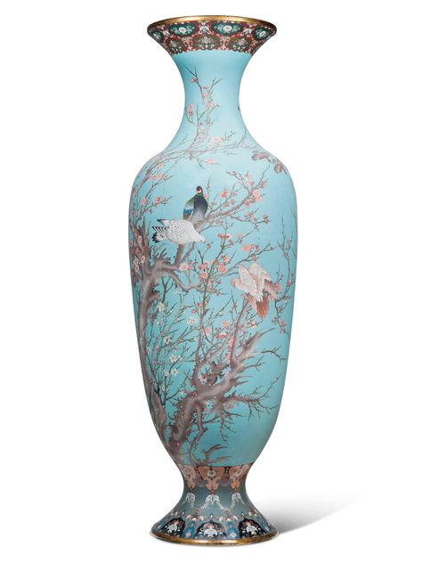 A JAPANESE MONUMENTAL CLOISONNÉ ENAMEL VASE, FITTED AS A LAMP19TH CENTURY Chinese Porcelain Pattern, Asian Porcelain, Porcelain Decor, Large Ceramic Vase, Asian Vases, Chinese Porcelain Vase, Japanese Vase, Bone Crafts, Urn Vase