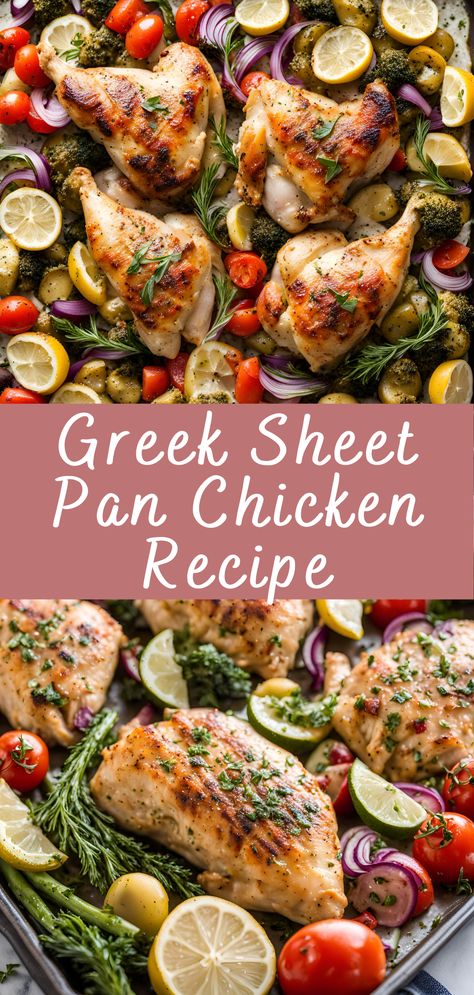 Greek Sheet Pan Chicken Recipe | Cheff Recipes Greek Chicken In A Loaf Pan, Greek Chicken Sheet Pan Recipes, Greek Pan Chicken, Greek Sheet Pan Chicken, Sheet Pan Chicken Recipe, Greek Sheet Pan, Greek Marinated Chicken, Sheet Pan Meals Chicken, Pan Chicken Recipes